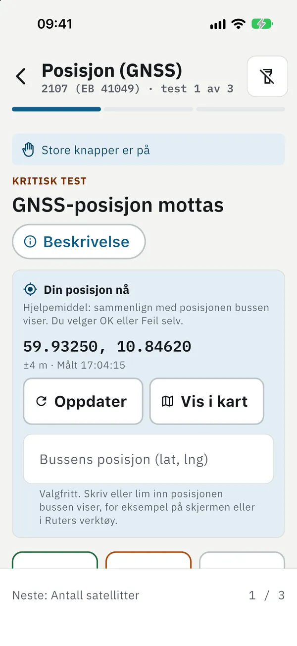 Hanskemodus med store knapper