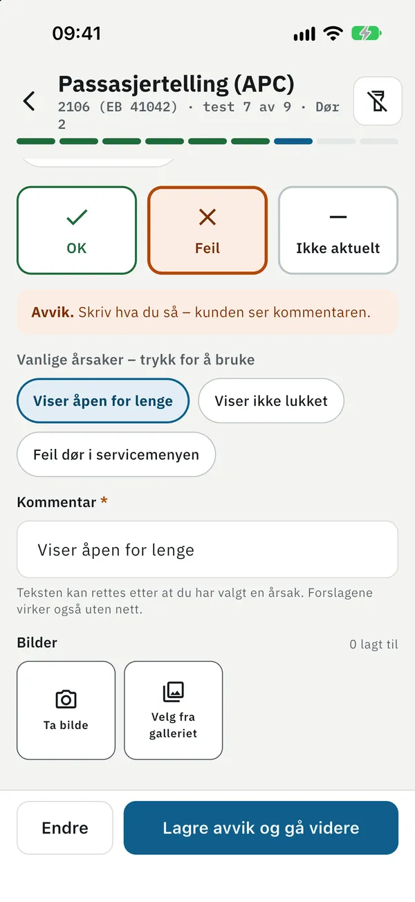 Ferdige kommentarer ved avvik